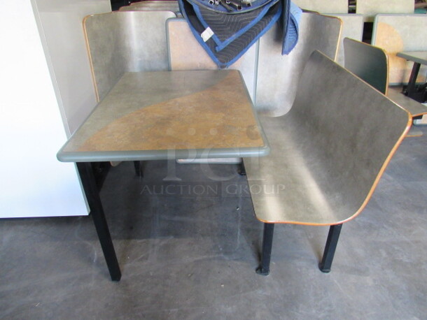 One Molded Handicap Booth/Table With Green/Brown Laminate Table And 1 Green Single Seat. 46X48X36
