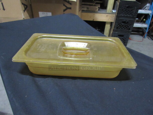 1/3 Size 2.5 Inch Deep Amber Food Storage Container With Lid. 