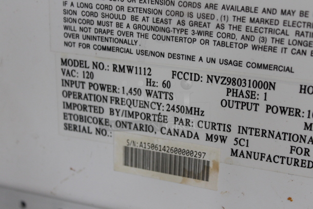 RCA RMW1112 Metal Countertop Microwave Oven. 120 Volts, 1 Phase.  - Image 6 of 6