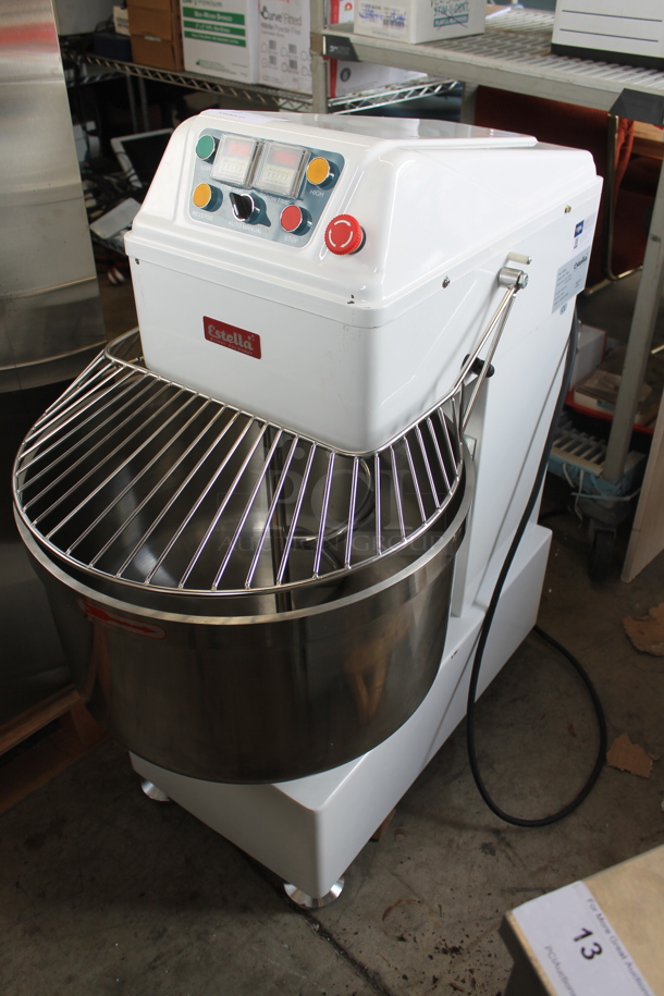 LIKE NEW! Estella 348SM80 Metal Commercial 80 Quart / 120 Pound Two-Speed Spiral Dough Mixer w/ Stainless Steel Mixing Bowl, Bowl Guard and Dough Hook. 240 Volts. Unit Has Only Been Used a Few Times! Tested and Working! - Image 1 of 11