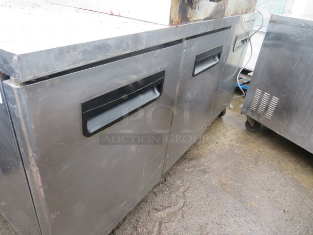 One Blue Air 3 Door Worktop Refrigerator With 3 Racks On Casters. 115 Volt. Model# BAUR72. 72X30X36 - Image 1 of 1