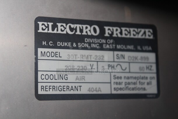 AWESOME! Electro Freeze Model 30T-RMT-232 Commercial Stainless Steel Air Cooled Two Flavor Twist Soft Serve Ice Cream/Frozen Yogurt Machine On Casters. 26x38.5x68. 208-230V/60 Hz. 3 Phase. Working When Pulled! - Image 3 of 8