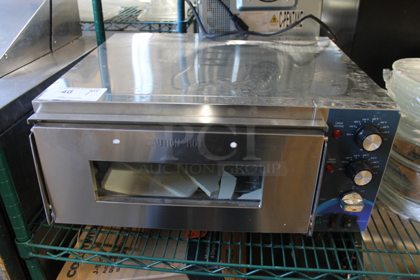 BRAND NEW SCRATCH AND DENT! 2023 Hoocoo CMO-1 Stainless Steel Commercial Countertop Electric Powered Pizza Oven w/ Broken Cooking Stone. 120 Volts, 1 Phase. Tested and Working! - Image 1 of 5