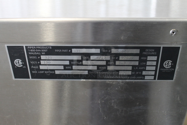 2012 PiperProducts R21 Stainless Steel Commercial Floor Style Tray Dispenser on Commercial Casters. 120 Volts, 1 Phase. Cannot Test - Unit Was Previously Hardwired  - Image 6 of 7