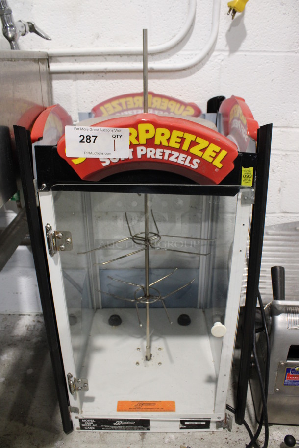 J&J Model 2000 Metal Commercial Countertop Pretzel Warming Display Case. 17x18x36. Tested and Lights Powers On But Rack Does Not Move