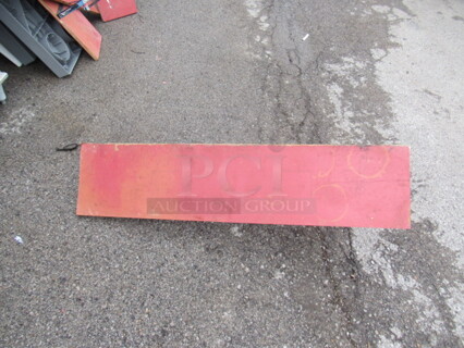 One Red Wooden Wall Mount Shelf With Brackets. 48X11X12