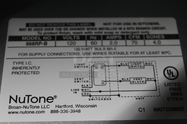 2 IN ORIGINAL BOX! NuTone 668RP-B Metal Ventilation Fans. 2 Times Your Bid! - Image 3 of 7