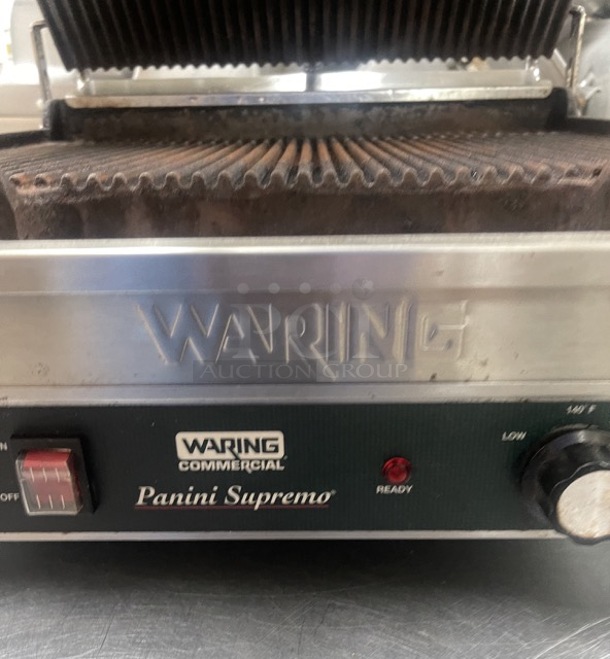 Waring WPG250 Panini Supremo Grooved Top & Bottom Panini Sandwich Grill - 14 1/2 x 11 Cooking Surface - 120V, 1800W Tested and Working! - Image 9 of 12