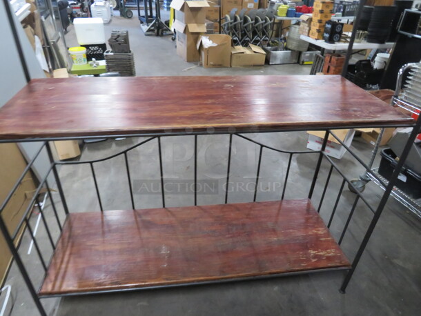 One 2 Shelf Wooden/Metal Bar With Wine Glass Hangers. 61X22X74 - Image 2 of 3