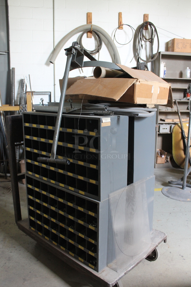 ALL ONE MONEY! Lot of Flat Cart w/ Contents on Casters Including Metal Cubbies. - Image 2 of 6