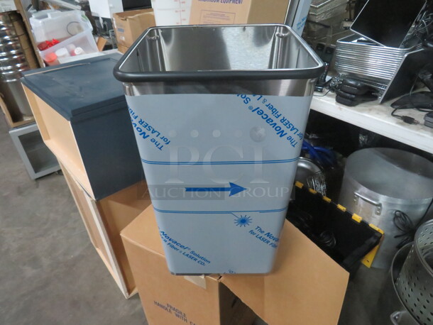 One NEW 13 Gallon Bobrick Stainless Steel Trash Can. #B-2260. 13X13X21. $192.17