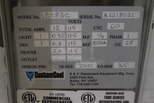 BRAND NEW SCRATCH AND DENT! CustomCool LBC8SC Stainless Steel Commercial Work Top 3 Door Cooler w/ Sink Bay. 115 Volts, 1 Phase. Bay 11x15x11. Tested and Working! - Image 10 of 10
