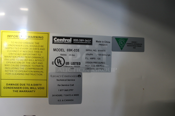 Central 69K-035 Stainless Steel Commercial 2 Door Reach In Freezer w/ Poly Coated Racks. 115 Volts, 1 Phase. Tested and Working! - Image 8 of 8