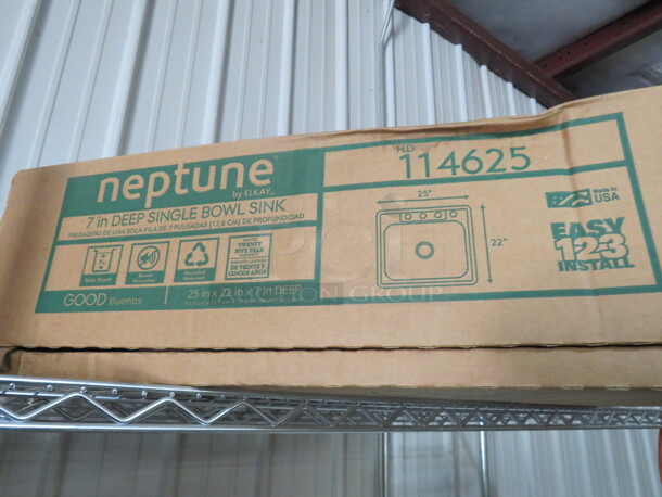 One NEW Elkay Neptune Stainless Steel  1 Bowl Sink. 25X22X7 - Item #1110128