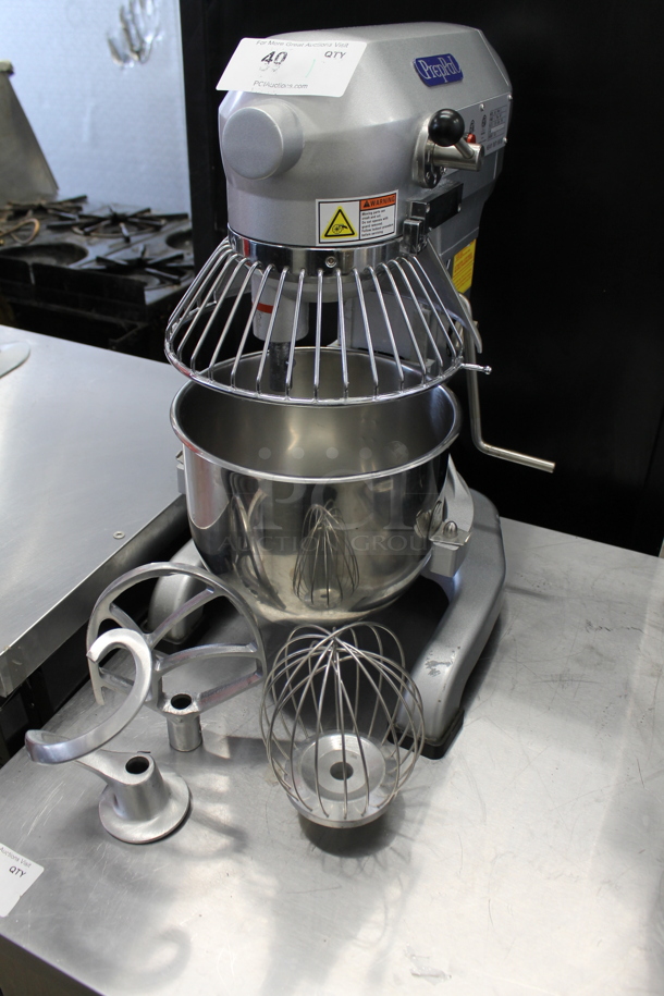 PrepPal PPM-10 Metal Commercial Countertop 10 Quart Planetary Dough Mixer w/ Stainless Steel Mixing Bowl, Bowl Guard, Dough Hook, Paddle and Whisk Attachments. 110 Volts, 1 Phase. Tested and Working!