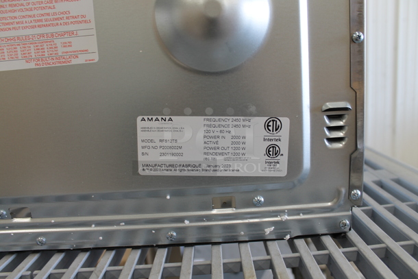 BRAND NEW SCRATCH AND DENT! 2023 Amana RFS12TS Stainless Steel Commercial Countertop Microwave Oven. 120 Volts, 1 Phase.  - Image 4 of 4
