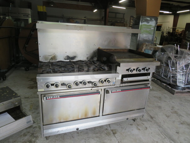 One Garland 6 Burner/24 Inch Griddle Natural Gas Range With 4 Racks, Over Shelf And Salamander. Model# H283. 60X33X59 - Image 2 of 6