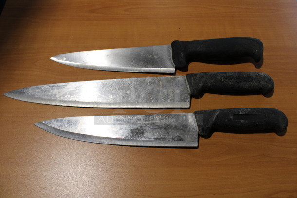 3 Sharpened Stainless Steel Chef Knives. 13