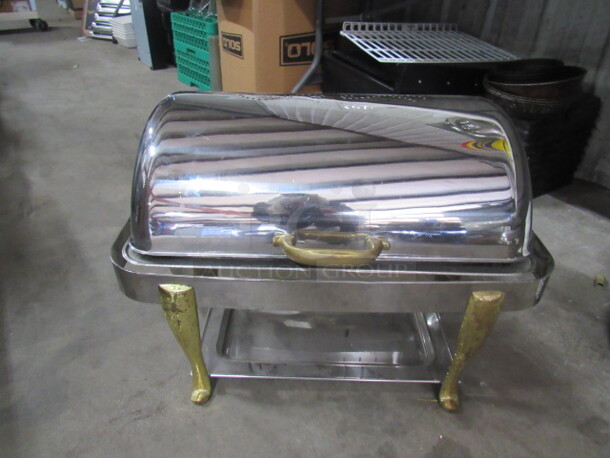 One BEAUTIFUL Bon Chef Full Size Roll Top Chafer With Gold Accents.