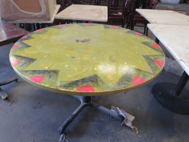 One 48X48X30 Hand Painted Table On A Pedestal Base. 