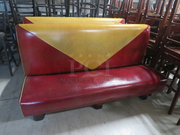 One VINTAGE Single Sided RED/GOLD Cushioned Booth. 72X25X42