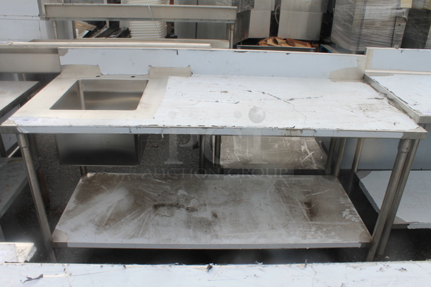 BRAND NEW SCRATCH AND DENT! Stainless Steel Commercial Table w/ Sink Bay, Back Splash and Under Shelf.  Bay 16x18x12 - Image 1 of 5