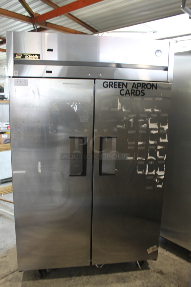2015 True TG2R-2S Stainless Steel Commercial 2 Door Reach In Cooler w/ Poly Coated Racks on Commercial Casters. Tested and Working! - Image 1 of 6