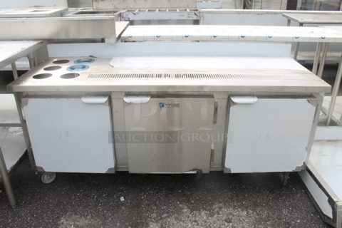 BRAND NEW SCRATCH AND DENT! CustomCool Stainless Steel Commercial Soda Station w/ 3 Doors on Commercial Casters. Does Not Come w/ Remote Compressor.