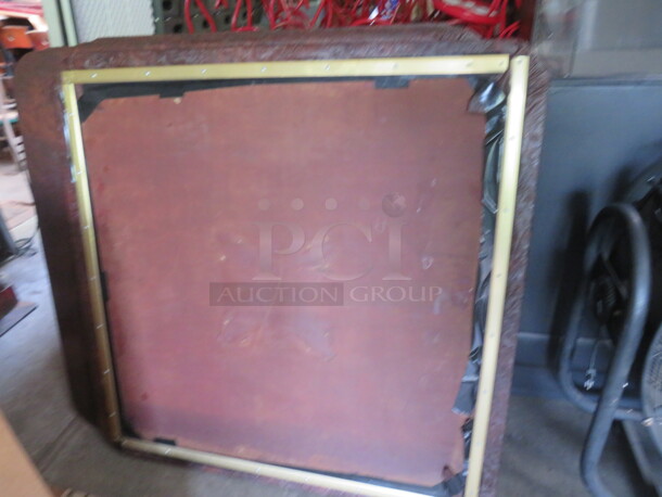 One Table Top Covered In Brown Leather Look Vinyl. 48X48 - Image 3 of 3