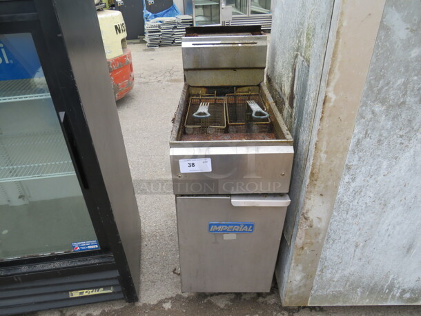 One Imperial Natural Gas Deep Fryer With 2 Baskets. 15.5X31X46