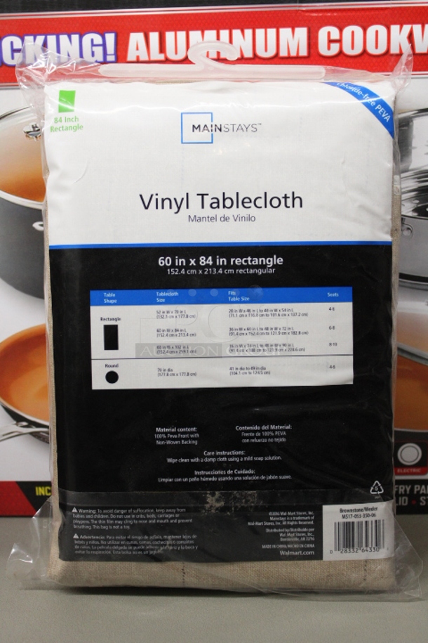 Mainstays Vinyl Tablecloth 60in x 84in Rectangle. 8x Your Bid - Image 1 of 1