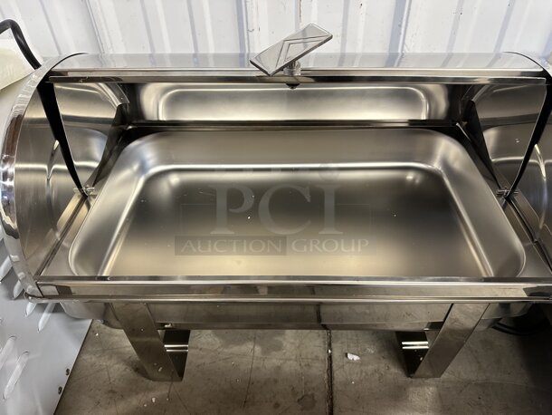 BRAND NEW SCRATCH AND DENT! Choice 407RTCHROM Stainless Steel Commercial Countertop Chafing Dish w/ Drop In and Rolling Lid. - Image 4 of 4