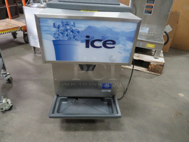One Stainless Steel Table Top Servend Ice Dispenser.  #M-45. 115 Volt. 15X28X28