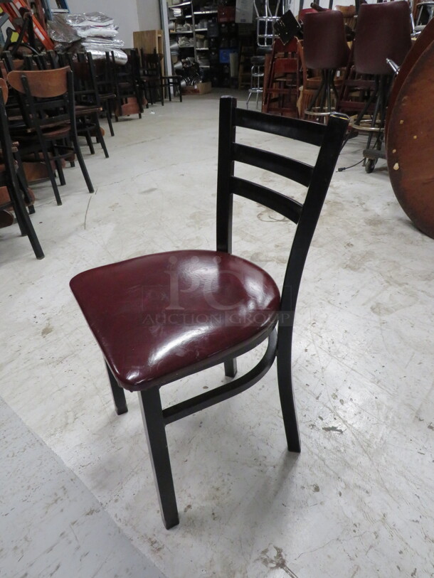 Black Metal Chair With A Burgundy Cushioned Seat. 4XBID. - Image 2 of 3
