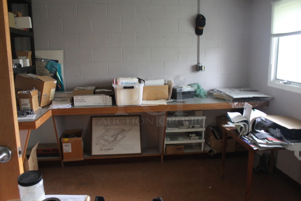ALL ONE MONEY! ROOM LOT of Various Items Including Tables, Poly Shelving Unit and Chair. BUYER MUST REMOVE. - Image 1 of 10
