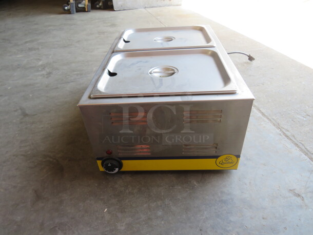 One Adcraft Food Warmer With 2 Half Size Pans With Lids. 120 Volt. Model# RDFW-1200NP. 22X14X9.