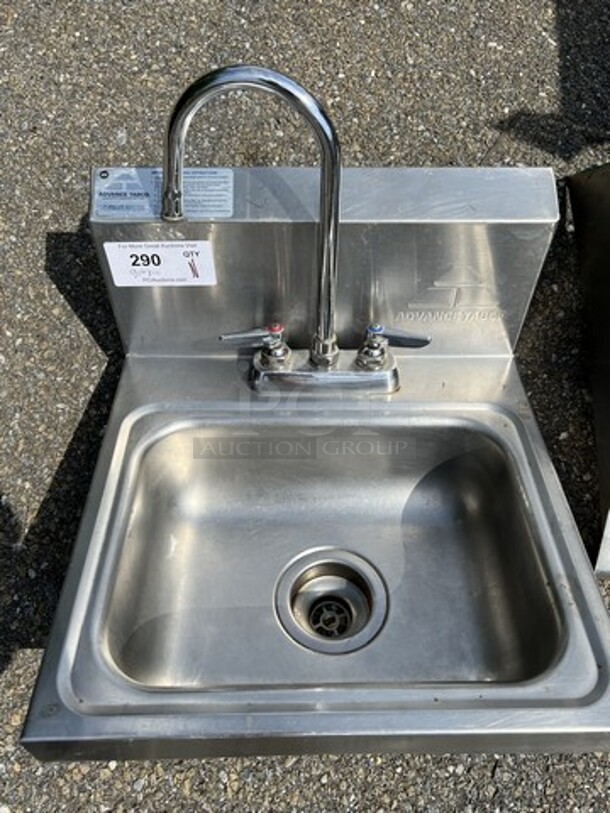 Advance Tabco Stainless Steel Single Bay Wall Mount Sink w/ Faucet and Handles. 17x18x20 - Image 3 of 3