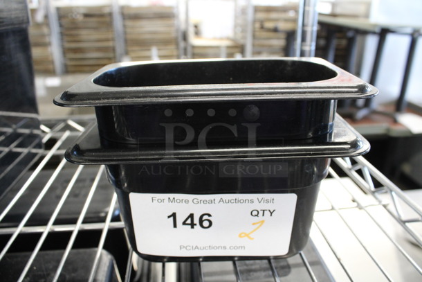 ALL ONE MONEY! Lot of 2 Cambro Black Poly 1/9 Size Drop In Bins. 1/9x4