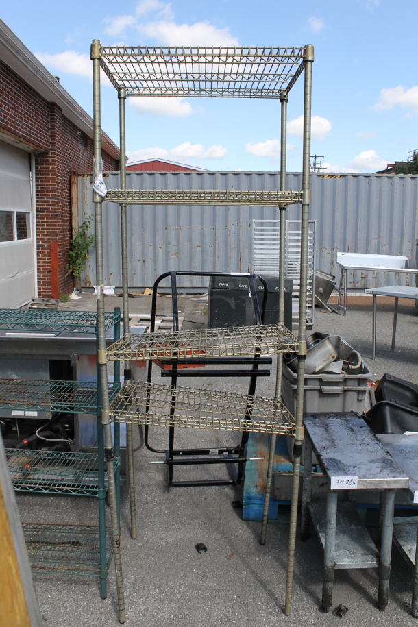 Gray Finish 4 Tier Wire Shelving Unit. BUYER MUST DISMANTLE. PCI CANNOT DISMANTLE FOR SHIPPING. PLEASE CONSIDER FREIGHT CHARGES. - Image 1 of 3