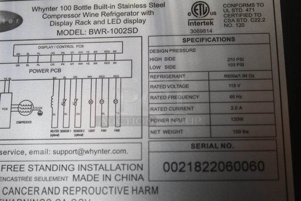 BRAND NEW SCRATCH AND DENT! Whynter BWR-1002SD Stainless Steel Compressor 100 Bottle Wine Refrigerator With Display Rack and LED Display, Black 115V. Tested and Working! - Image 5 of 5