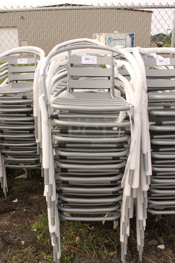 10 BRAND NEW SCRATCH AND DENT! Gray Metal Outdoor Patio Chairs w/ Arm Rests. 10 Times Your Bid! - Image 1 of 3