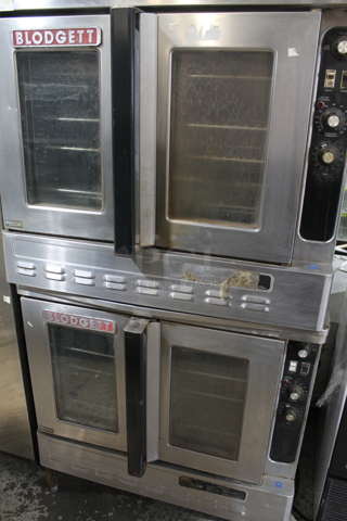2 Blodgett Stainless Steel Commercial Gas Powered Full Size Convection Ovens w/ View Through Doors, Metal Oven Racks and Thermostatic Controls. 2 Times Your Bid!
