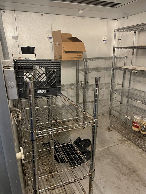 OUTSTANDING! Kolpak 8'x12' Self-Contained Walk-In Cooler, 115v 60hz, 1ph, 1amp. Includes Wire Shelving. In Perfect Working Order Until Business Closed. Freon Was Removed After Location Shutdown. 8ft x 12ft x 7ft-6-1/4" *Removal Is Customer's Responsibility - Contractors are available if needed.  - Image 2 of 5