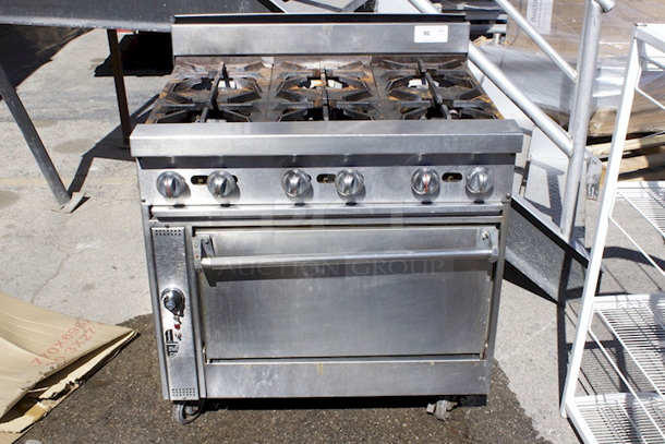 NICE! 36" 6 Burner Convection Oven W/ Gas Line. Works Great!  - Image 2 of 8