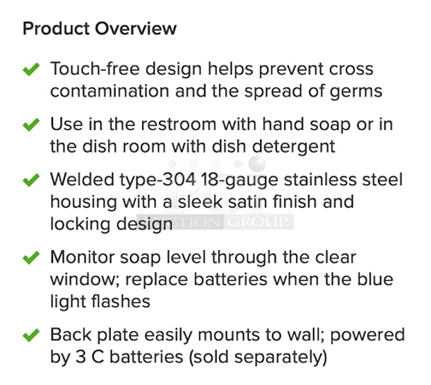 HUGE VALUE! All New In The Box!!  
Bobrick B-2012 Stainless Steel Automatic Hands-Free Liquid Hand / Dish Soap Dispensers.  850 mL Capacity.  4-1/4" x 4-3/16" x 10-9/16" 
3x Your Bid - Image 3 of 3