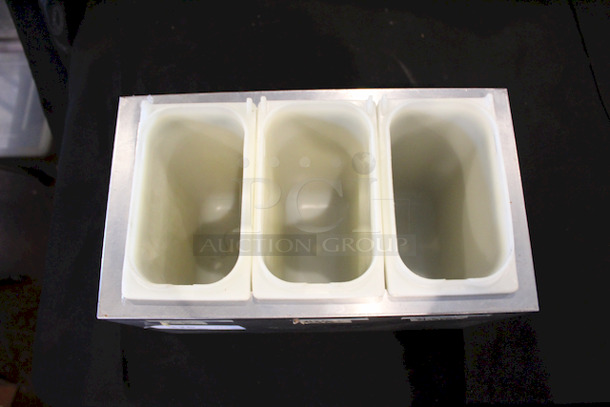Server SR-3 Serving Station (3) Jars. 
Height -	14.25 inches
Width -	15.50 inches
Depth -	8.75 inches
Missing Lids - Image 5 of 5