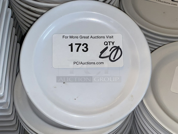 OUTSTANDING!! Thunder Group NS107W 7 1/4" Narrow Rim Nustone White Melamine Plates. 20x Your Bid - Image 1 of 2