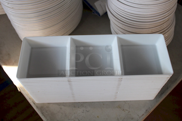 SPLENDIFEROUS! Thunder Group White Melamine Rectangular 3 Section Compartment Trays. 15"x6"x1-3/8". 23x Your Bid. Items In This Lot Are LIKE NEW Condition!   - Image 6 of 6