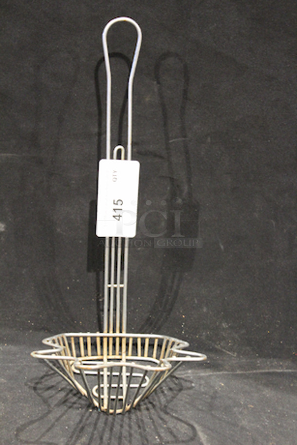 HOLY GUACAMOLE! Steel Taco Salad Shell Fry Basket, Nickel-Plated Stainless.  9 1/4" x 8 1/2" x 4 5/8" (18" to top of handle).  - Image 2 of 3