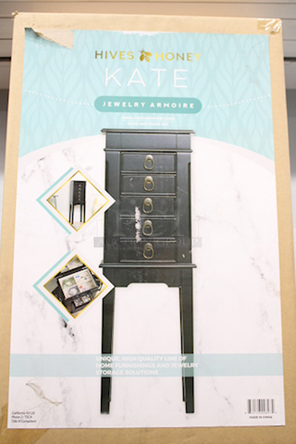 LOT OF 2!! (1) Hives and Honey Kate Wood Jewelry Armoire - Black - 11-3/4